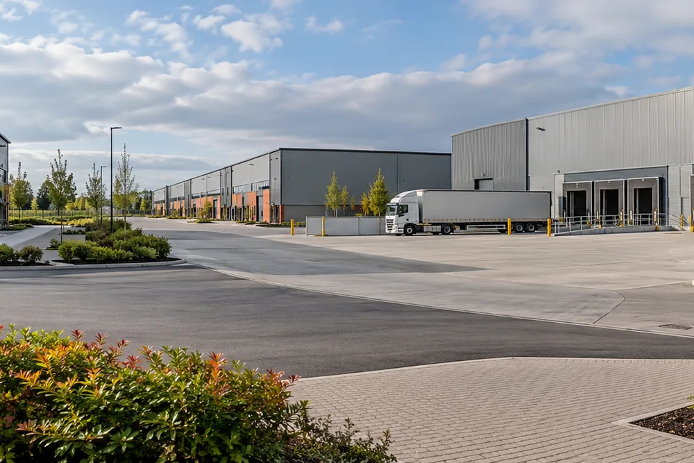 Warehouses and loading bays on a commercial estate